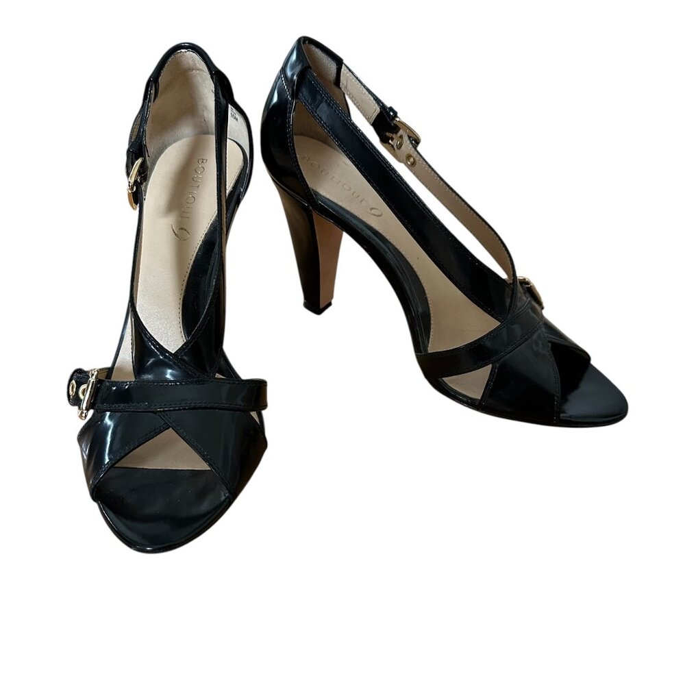 BOUTIQUE 9 Black Leather Heels with Buckle Details - Size 10 M (WORN ONCE)